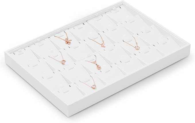 Oirlv Premium White Leather Stackable Jewelry Tray 24 Grid Jewelry Organizer