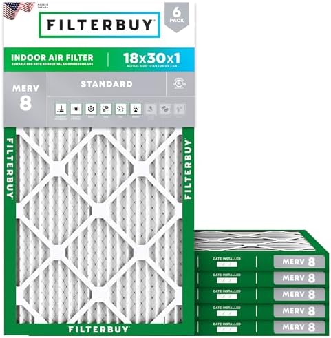 Filterbuy 18x30x1 Air Filter MERV 8 Dust & Allergy Defense (6-Pack) - Field & Pure