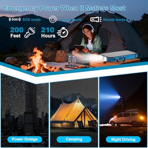 Solar Charger Power Bank 20000mAh, Wireless Fast Charging Battery Pack with 3 Built-in Cables & USB-C Input, Dual LED Flashlights, Portable Phone Charger for Camping, Travel & Emergency Use - Field & Pure