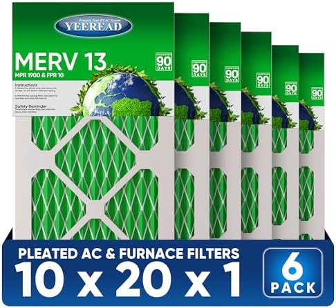 10x20x1 MERV 13 Air Filters, 6-Pack, Actual Size: 9.70" x 19.70" x