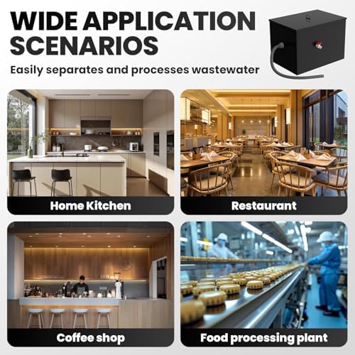 Commercial Grease Trap, 40 LBS Carbon Steel Under Sink Grease Trap, Side Inlet Interceptor 40 Gallon, 15.32 GPM Grease Interceptor, for Restaurant Home Kitchen Canteen - Field & Pure