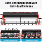 CCCEI Red Power Tool Organizer Wall Mount, Large Tools and Battery Storage Rack Charging Station Individual Switches. Drills Holder, Garage Utility Shelves with 6FT Power Strip. Gift for Men. - Field & Pure