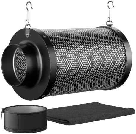 4 Inch Air Carbon Filter Smelliness Control with Australian Virgin Charcoal, Odor Removal Carbon Filter for Grow Tent, Inline Fan, Hydroponics, Pre-Filter Included, 4" x 12"