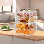 15.5 x 11.4 x 9.8 Inch 4-Tier-Party Display Case, Bakery Display Case Countertop,Adjustable Clear Bread Storage with Magnetic Door Bakery Pastry Display, Cookies and Donuts - Field & Pure
