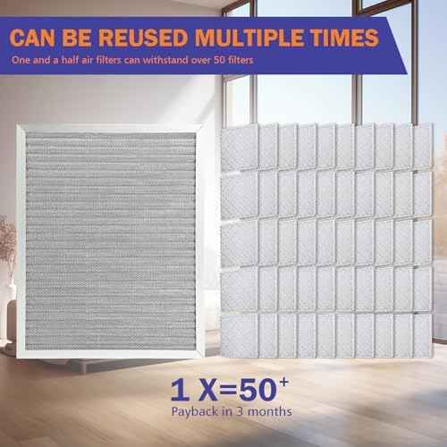 16x20x1 Reusable Air Filter,MERV 8 Electrostatic Aluminum AC/HVAC Furnace Filter,Washable Permanent Air Filters for Home/Office，Easy to Install, Fresher Air(Actual Size:15.5x19.75x0.82Inch)