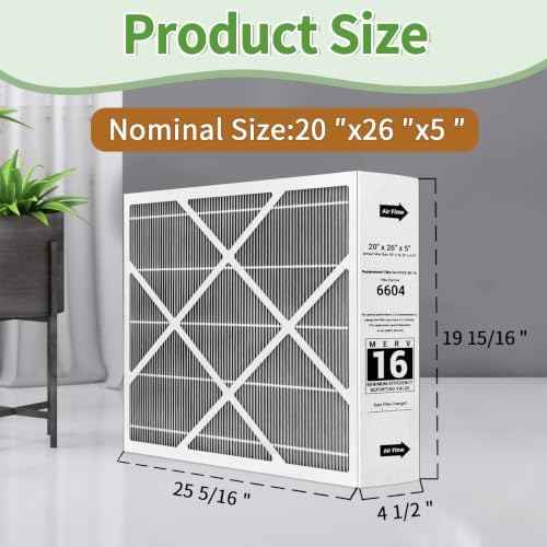 2 Pack Y6604 20x26x5 Air Filter MERV 16, Compatible with Lennox PureAir PCO3-20-16 Air Purifier and Replacement for Lennox Y6604 Filter