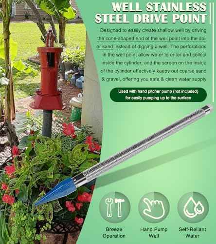 1721-1 1-1/4-Inch by 30-Inch Well Stainless Steel Drive Points, Heavy Duty Sand Points Well for Various of Soil, Drive Well Point