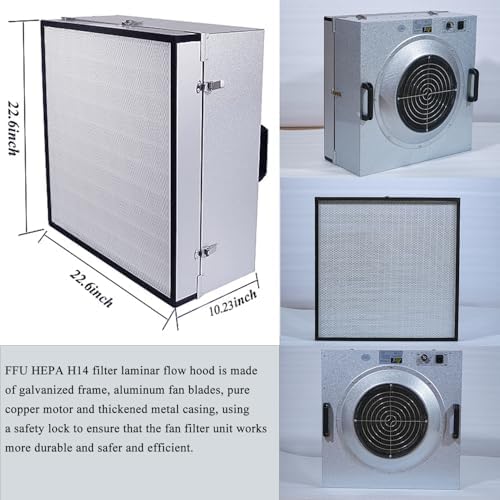 HEPA H14 Filtration Laminar Flow Hood（Include HEPA Filter）,FFU,Updated Fan Filter Unit, Laminar Air Flow Hood (22.6”x22.6”110V), 100/ISO Class 5 Cleanliness, for laboratories/clean rooms/Mushroom Room - Field & Pure