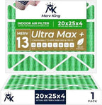MervKing 20x25x4 Air Filter Actual Size: 19.88" x 24.88" x 4.31" MERV 13 MPR 1500-1900 | MADE IN USA | 1-Pack | Pleated HVAC AC Furnace Replacement