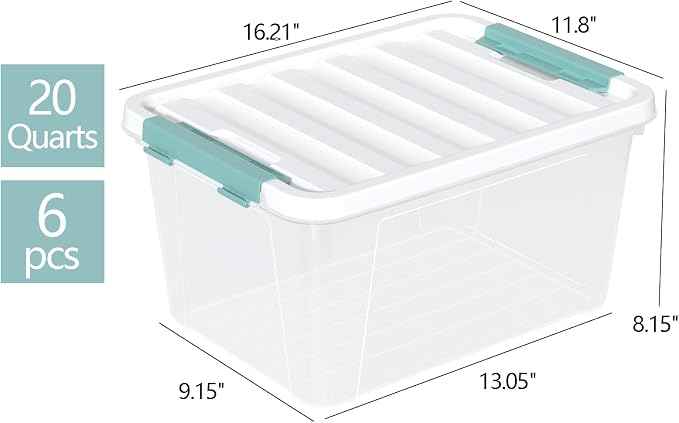 Zopnny 20 Quart Clear Latching Container Box, Plastic Storage Bin