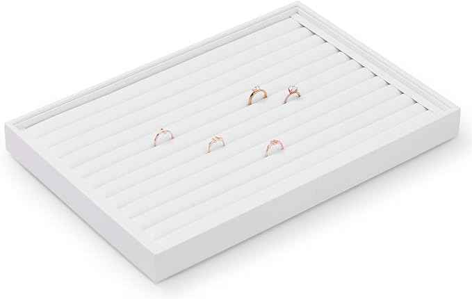 Oirlv Premium White Leather Stackable Jewelry Tray Ring Holder Organizer