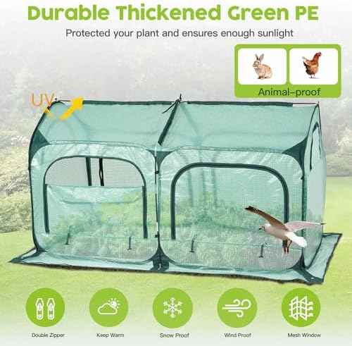 Pop up Greenhouse Tent Cover Tunnel Plant House,Large Gardening Flower Sunshine Room with Mesh Windows,Backyard PE Cover for Cold Frost Protector with Stakes and Rope Guys