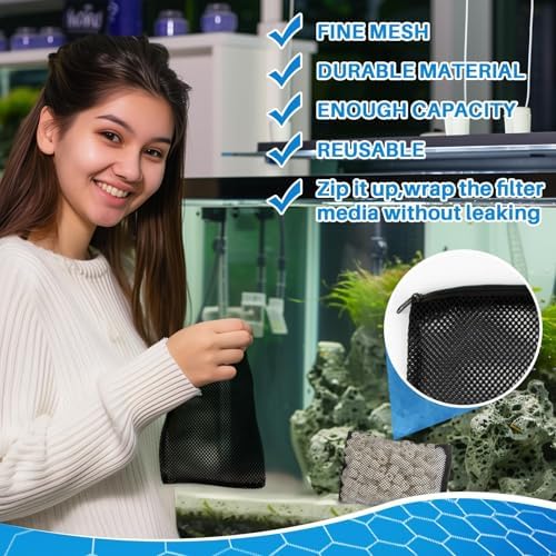 MAQIHAN 10 Pack Aquarium Filter Media Bags - Reusable Mesh Bags with Zipper - Field & Pure