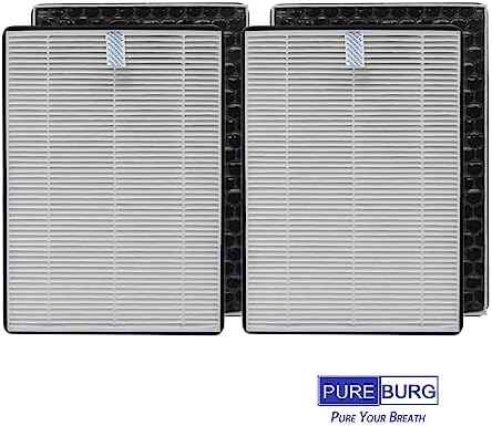 PUREBURG Replacement Filter Compatible with NUWAVE Oxypure 47401 47402 47404 Portable Air Purifier Part H5P3, 2-Pack(4 Filters) H13 HEPA 3-Stage Filtration Activated Carbon 2-in-1