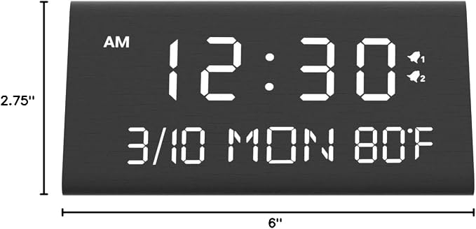 Kogonee Wooden Digital Alarm Clock, 0-100% Dimmer, 2 Alarm Settings, - Image 10