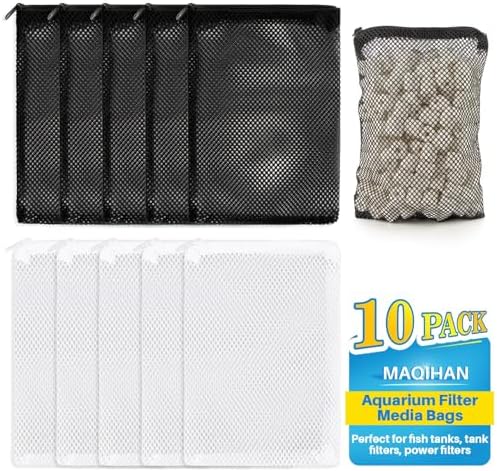 MAQIHAN 10 Pack Aquarium Filter Media Bags - Reusable Mesh Bags with Zipper - Field & Pure