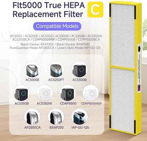 4-Pack Flt5000 Filter C Replacement Filter Compatible with AC5000, AC5000E, AC5250PT, AC5350B, AC5350BCA, AC5350W, AC5300B, CDAP5500B, AP2800CA