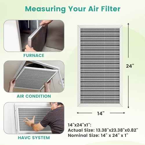 14x24x1 HVAC Furnace Air Filter, Washable Electrostatic Furnace Filter, MERV 8, Lasts a Lifetime, Breathe Fresher, Home And Office (Actual Size:13.38x23.38x0.82)