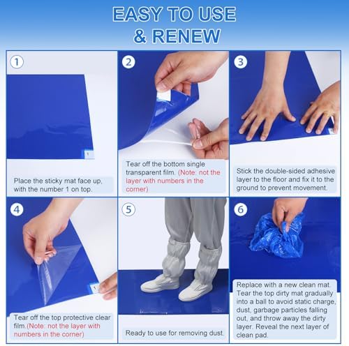 Sticky Adhesive Mat Tacky Pads 300 Sheets, 10 Pack of 30 Sheet 18'' x 24''/ 45 x 60 cm, Thickened Cleaning Mats for Shoes, Construction, Cleanroom, Laboratories, Hospitals, Dogs, Pets, Home- Blue - Field & Pure