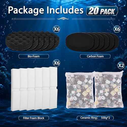 20 PCS Aquarium Media Replacement Kit for Fluval FX4/FX5/FX6 Canister Filters, Including Carbon Foam, Bio-Foam, Filter Foam Block, Ceramic Ring