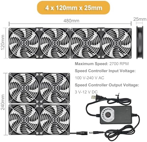 4 x 120 mm Computer Fan with AC Plug, Brushless Cooling Fan - Field & Pure