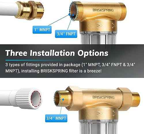Spin Down Sediment Filters With Scraper, Well Water Filter System for House, Reusable Whole House Water Filter for Well Water, 300 Micron, 1" MNPT + 3/4" FNPT + 3/4"MNPT, BPA Free