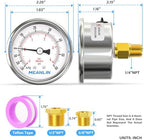 MEANLIN MEASURE -30inHG~60Psi Vacuum Gauge Stainless Steel 1/4" NPT 2"