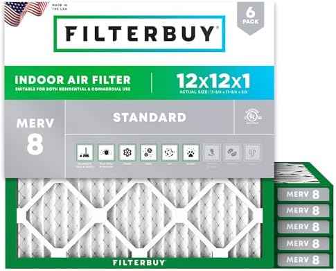 Filterbuy 12x12x1 Air Filter MERV 8 Dust & Allergy Defense (6-Pack)