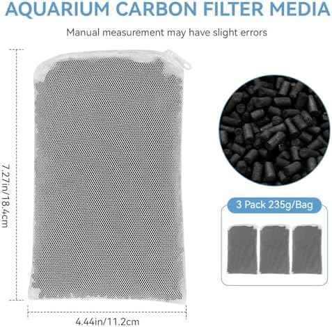 8 Oz Pro-C Aquarium Canister Filter Media Bag Compatible with Penn-Plax Cascade, Canister Filter Carbon Media for Remove Odors & Clear Water, Fish Tank Carbon Filter, 3 Pack (235g/bag)