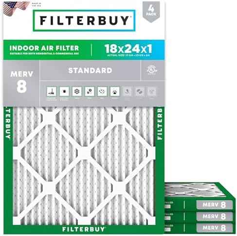 Filterbuy 18x24x1 Air Filter MERV 8 Dust & Allergy Defense (4-Pack)