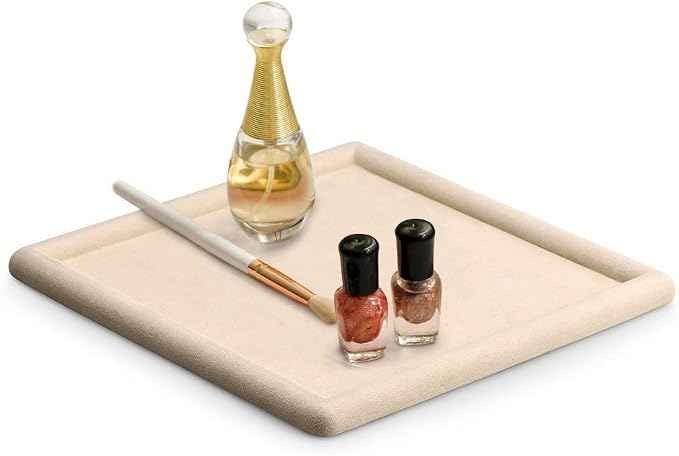 Oirlv Top Microfiber Jewelry Tray Square Nightstand Organizer Rings Earrings