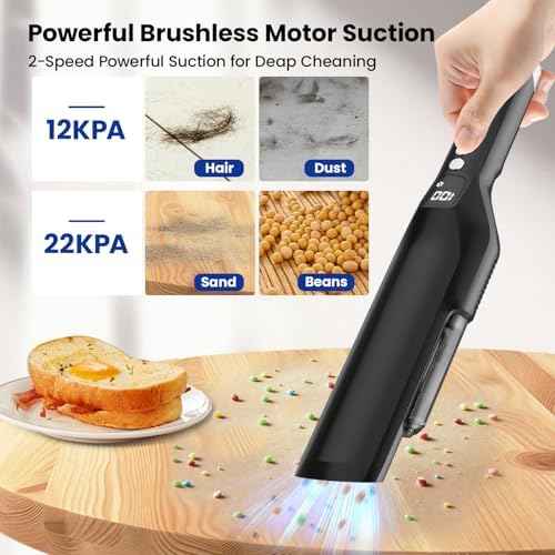 Sweepcent Handheld Vacuum Cordless, 24Kpa Car Vacuum with Brushless Motor, Charging Dock, Rechargeable, 1.5lbs Portable Handheld Vacuum with 2-Speed for Home/Car/Pet, Black