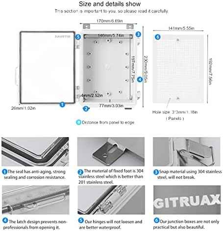 Waterproof Electrical Enclosure Box ip67 Outdoor Junction Box Plastic ABS and Project Box (Clear Cover,8.7"×6.7"x4.4"T)