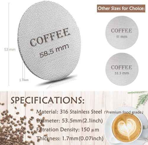 Puck Screen 58.5mm Reusable Puck Screen for Espresso Portafilter, 1.7mm Thickness 150μm 316 Stainless Steel Screen Filter Basket Compatible with Espresso Machine