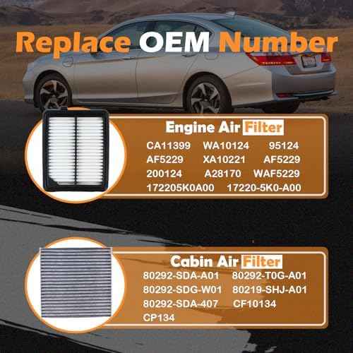 CA11399 Engine Air Filter & CF10134 Cabin Air Filter Fit for 2014-2015 2017-2022 Honda Accord L4 2.0L Hybrid