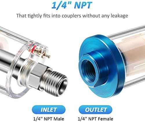3 Pcs Compressed Air Filter Water Oil Separator 1/4 Inch NPT Inlet and Outlet Airbrush Filter Moisture Separator for Air Line Compressor Fitting, 90 PSI