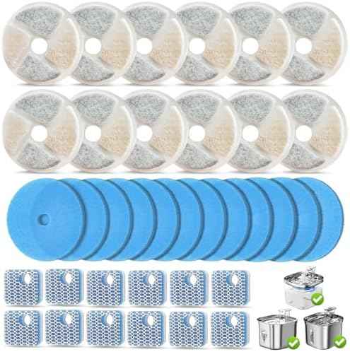 12 Set Cat Water Fountain Filter Replacement for Square 2.2L/73oz Pet Dog Fountain, Triple Filtration Replacement Filters(12+12+12)