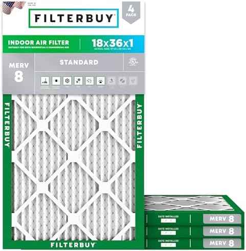 Filterbuy 18x36x1 Air Filter MERV 8 Dust & Allergy Defense (4-Pack)