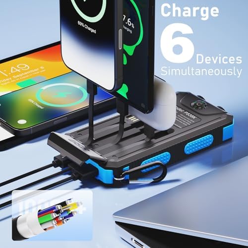 Durecopow Solar Charger Power Bank 20,000mAh, Portable Charger, 4 Cables 3 Ports Fast Charging External Battery Pack with USB C for Cell Phones, Solar Panel Charger with Dual Flashlight for Camping - Field & Pure