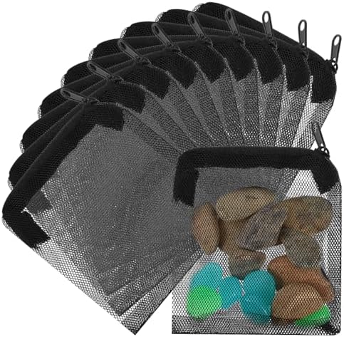 10PCS Aquarium Filter Media Bags, 3x4 Inch Fish Tank Media Mesh Filter Bags, Reusable Mesh Filters Bag for Activated Carbon, Filter-Stones and Ceramic Rings, Black Mesh-Net Filters Bag with Zipper - Field & Pure