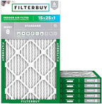 Filterbuy 15x25x1 Air Filter MERV 8 Dust & Allergy Defense (6-Pack)