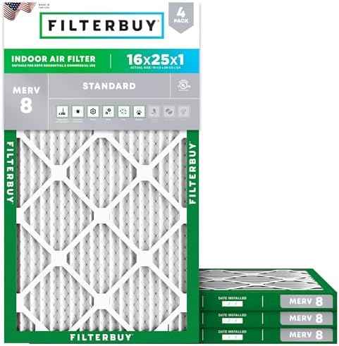 Filterbuy 16x25x1 Air Filter MERV 8 Dust & Allergy Defense (4-Pack)