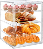 15.5 x 11.4 x 9.8 Inch 4-Tier-Party Display Case, Bakery Display Case Countertop,Adjustable Clear Bread Storage with Magnetic Door Bakery Pastry Display, Cookies and Donuts - Field & Pure