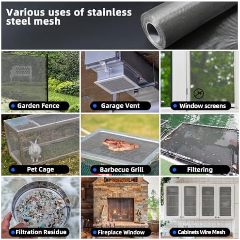 20 Mesh 304 Stainless Steel Mesh Screen, 24''×118''(60cm×300cm) Wire