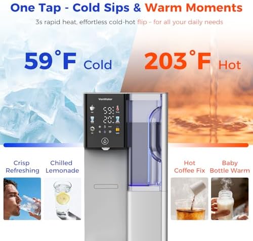 C5 Countertop Reverse Osmosis Water Filter, Hot and Cold RO System-3s Instant Hot, 6 Temp Settings 7-Stage RO Filtration Dispenser, NSF/ANSI372/42/58, Portable Pitcher, 3:1 Pure to Drain - Field & Pure