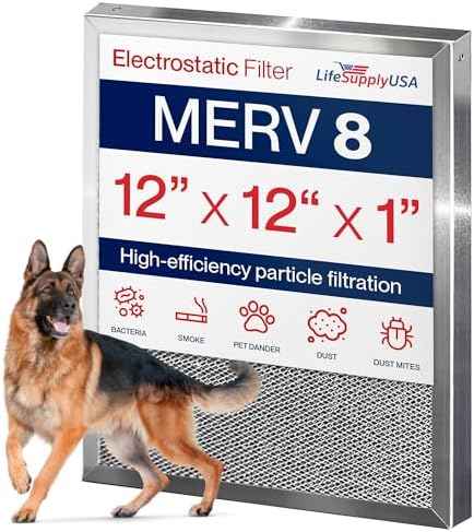 12x12x1 Electrostatic Air Filter, MERV 8, Washable, Reusable Furnace AC/HVAC Filter, Energy Saving, Easy to Clean, Long-Lasting by LifeSupplyUSA