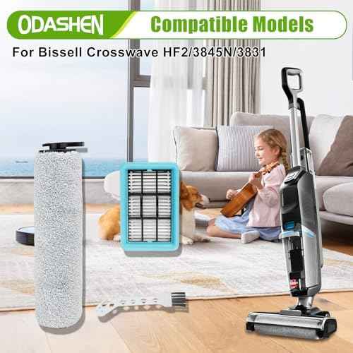 Brush Roll and Filter Replacement Parts for Bissell Crosswave HF2/3845N/3831 Floor Scrubber,1 Roller Brush 1 Filter 1 Cleaning Brush (Set 2)