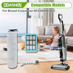 Brush Roll and Filter Replacement Parts for Bissell Crosswave HF2/3845N/3831 Floor Scrubber,1 Roller Brush 1 Filter 1 Cleaning Brush (Set 2)