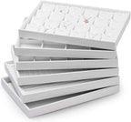 Oirlv Premium White Leather Stackable Jewelry Tray 24 Grid Jewelry Organizer