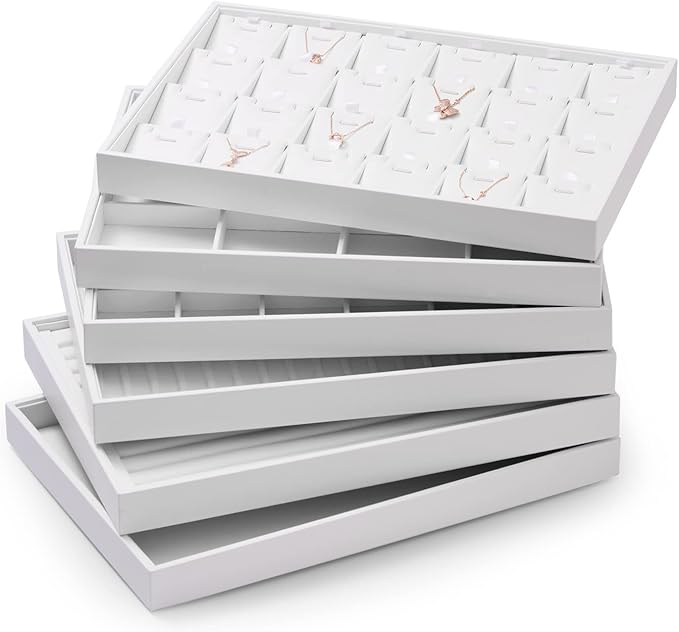 Oirlv Premium White Leather Stackable Jewelry Tray 24 Grid Jewelry Drawer - Image 7